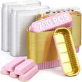 Qunclay 200 Pcs Aluminum Foil Mini Loaf Pans with Lids 6.8 oz Disposable Mini Cake Pan with Lid Rectangle Baking Cups for Party Muffin Cheesecake Ramekins(Pink, Gold)