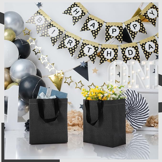 Eccliy Reusable Gift Bags Set Glossy Grocery Gift Tote Bag with Handle for Wedding, Bridal Shower, 4th of July, Summer Event(10 x 8 x 4.7 Inch,Dark Grey,80 Pcs)