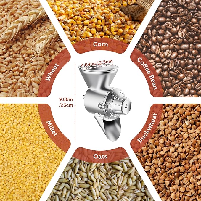 Grain Mill Attachment for Kitchenaid Stand Mixer, 9 Levels Flour Mill, Grain Mill for Flour, Fit for Non-Oily Dry Grain Corn, Coffee Bean Grinder, Oats, Millet, Wheat