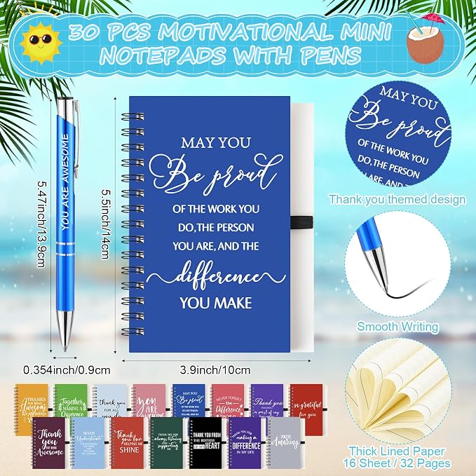 Teenyyou 90 Pcs Employee Appreciation Gift Set, 16oz Tumbler with Lid Notebook Pen Bulk Thank You Gift Holiday Party Favor for Teachers Office Coworker Teacher Staff Team (Multi Color,Delicate Style)