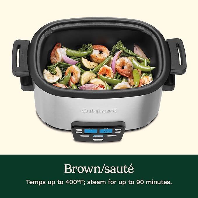 Cuisinart 3-In-1 Cook Central 6-Quart Multi-Cooker: Slow Cooker, Brown/Saute, Steamer, MSC-600 NAS, Silver
