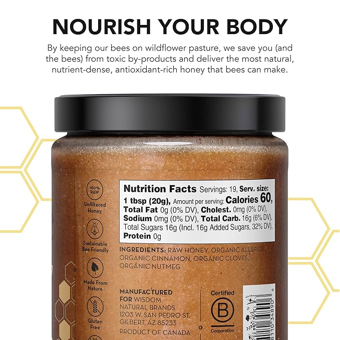 Drizzle Cinnamon Spiced Raw Honey - All Natural Pure Raw Honey with Organic Cinnamon, Unfiltered, Use in Tea & Coffee, Sugar Substitute, Certified Kosher - 13.2 oz Jar (375 g), Pack of 2