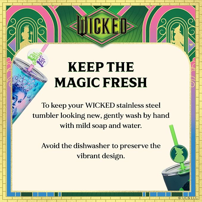 Dragon Glassware x Wicked: For Good 16 oz Blind Box Tumbler - Vacuum Insulated Tumbler Cup with 2 Straws - Stainless Steel Tumbler with Straw Topper for Water, Iced Tea