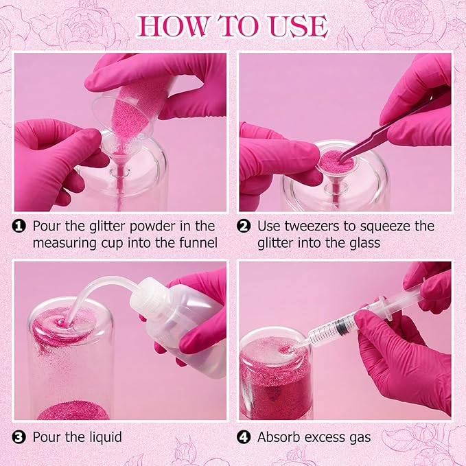 LemonRoad 15 Pcs Snow Globe DIY Tumbler Tool Kit Include Storage Box Squeeze Bottle Funnel Silicone Cup Cradle Measuring Cup Flashlight for Beginner Making Supplies Thanksgiving Day Gifts (Hot Pink)