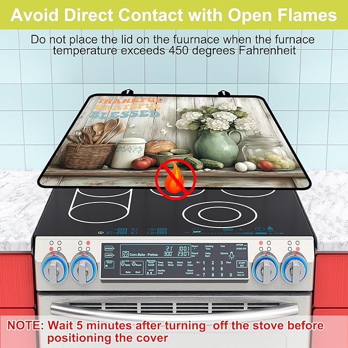 Glass Stove top Cover 28"x 20", Stove Top Covers for Electric Stove, Flat Range Mat for Glass Cooktop, Kitchen Heat-Resistant Protector Non-Slip Drying Mat (Thankful Gratefu Blessed)