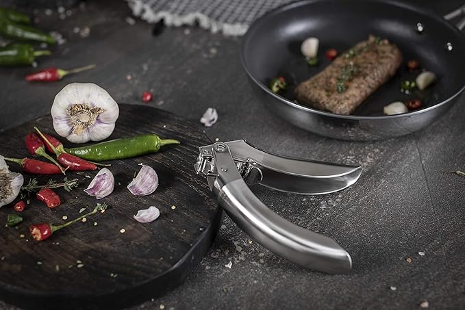 Kuhn Rikon Epicurean Garlic Press, Stainless Steel and Kuhn Rikon Original Swiss Peeler 3-Pack