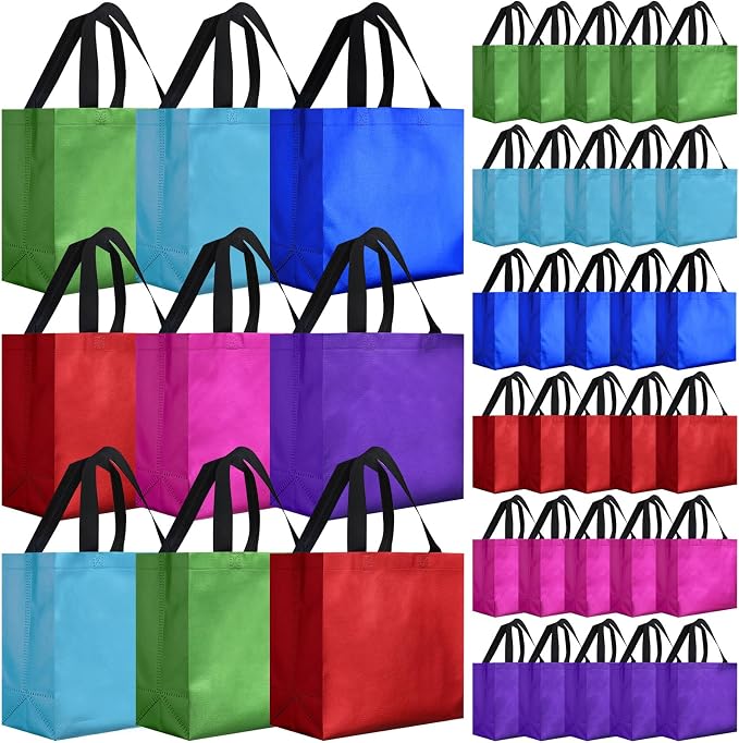 Eccliy Reusable Gift Bags Set Glossy Grocery Gift Tote Bag with Handle for Wedding, Bridal Shower, 4th of July, Summer Event(12 x 11 x 4.7 I Inch,Multicolor,80 Pcs)