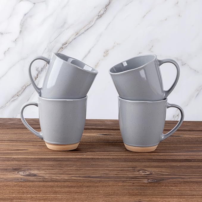 AmorArc 12oz Coffee Mugs set of 4, Stoneware Coffee Mugs with Rustic Terracotta Underside for Latte/Cappuccino/Milk/Cocoa, Dishwasher&Microwave Safe, Gray