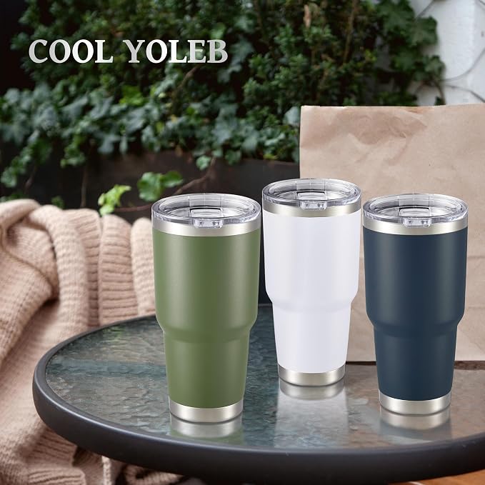 30 oz Tumbler with Lid Stainless Steel Tumblers Bulk Vacuum Insulated Cup Reusable Powder Coated Travel Mug Double Wall Leak Proof Cups Keep Cold Drinks for 12 Hours White, Set of 8