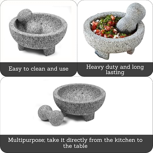 IMUSA USA Super Heavy Traditional Granite Molcajete Spice Grinder, 8-Inch, Gray, 8