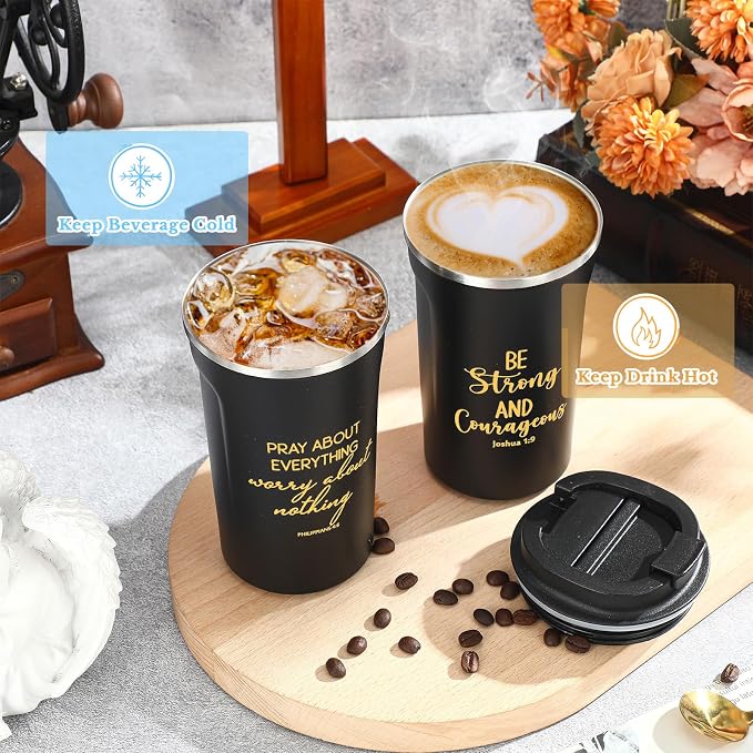 Meanplan 10 Set Fathers Day Christian Gift Bible Verse Tumbler 17oz Coffee Cup Religious Gifts Bulk Christian Tumblers for Men Church Member Sunday School Teacher Gifts Cna Week (Black, Bible Theme)