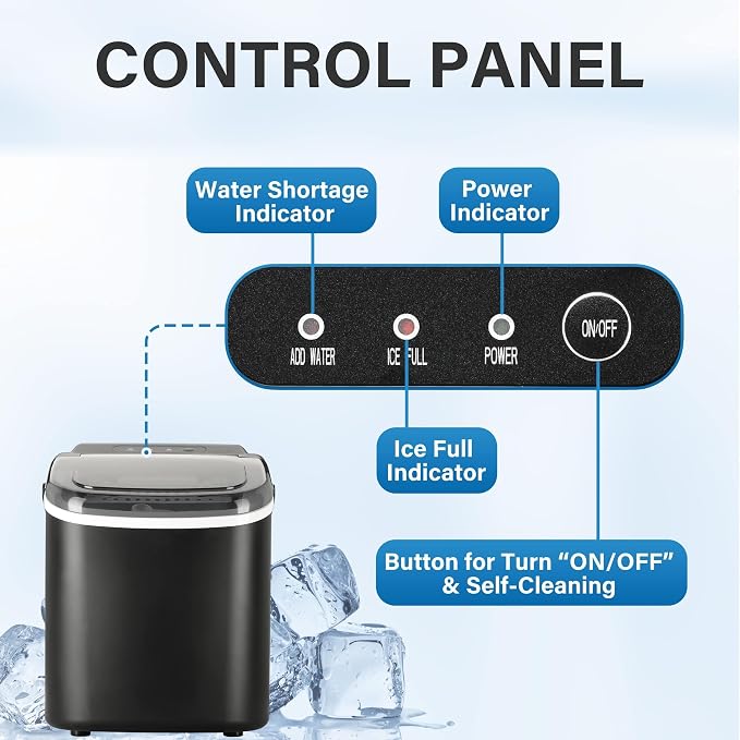 HealSmart Ice Maker for Countertop, 26lbs Ice/24Hrs, 9 Ice Cubes Ready in 6 Mins, Self-Cleaning Feature, Ice Spoon and Basket Included, for Home, Kitchen, Camping, Party, Black New