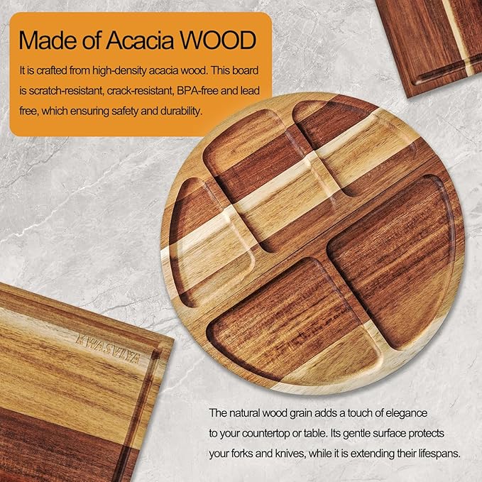 Large Magnetic Charcuterie Board Set 26x13 Inch - Acacia Wood Cheese & Serving Tray with 4 Color-Coded Cutting Mats, Juice Grooves - Modular Design for No-Mess Entertaining, Wedding Gifts