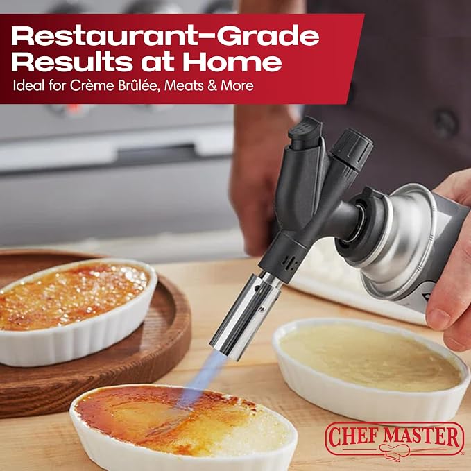 Chef's Torch, Kitchen Torch, Cooking Torch, Refillable Butane Torch Lighter w/ Adjustable Flame for Searing Steaks, Creme Brulee, Desserts, BBQ, Baking, Craft by Chef Master 90014(Butane Not Included)
