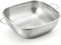 E-far 6QT Stainless Steel Colander with Handle - Square Metal Kitchen Strainer for Pasta & Vegetable Draining, Micro-Perforated & Elevated Feet, Dishwasher Safe