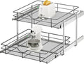 2 Tier Pull Out Cabinet Organizer - 23" W x 22" D Soft Close Slide Out Shelves with Shelf Liners - Pullout Drawers for Kitchen Cabinets, Pantry, Bathroom, Heavy Duty Steel Wire Baskets