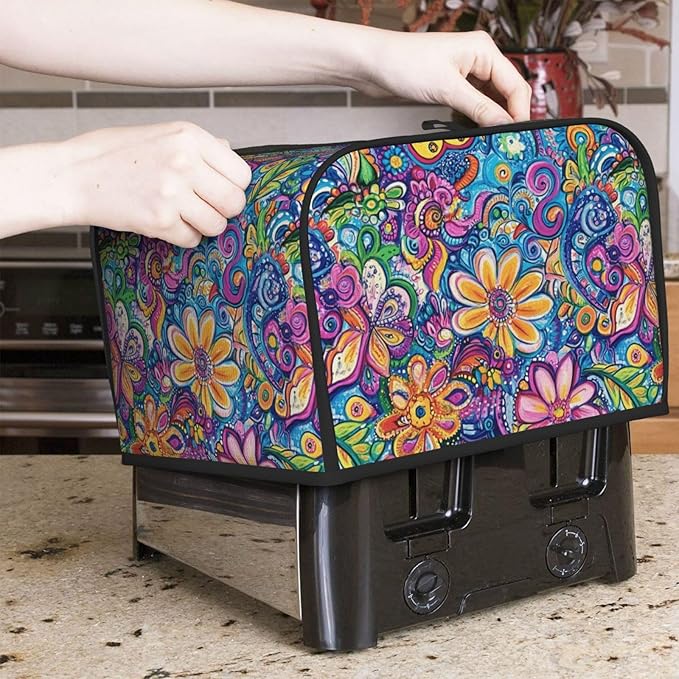 Toaster Cover 4 Slice Watercolor Flower Abstract Colorful Kitchen Small Appliance Covers with Pockets Dust and Fingerprint Protection