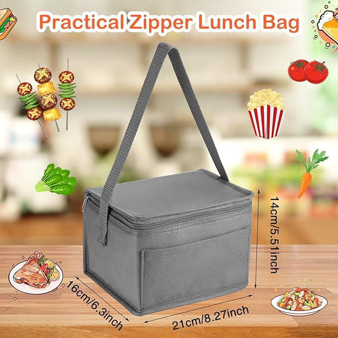 Nuogo 15 Pack Insulated Lunch Bags Bulk, Reusable Cooler Boxes, Leakproof Lunch Boxes Set, Waterproof Thermal Coolers, Insulated Beverage Bag for Women Men Work School Picnic Beach(Gray)
