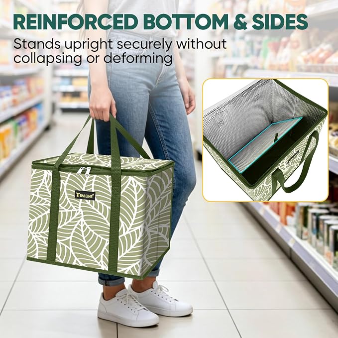 BALEINE 1Pk Insulated Reusable Grocery Bags, Foldable Shopping Bags for Groceries with Reinforced Bottom & Handles (Antique Foliage)