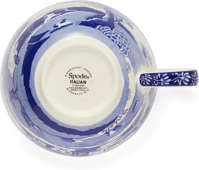 Portmeirion Spode Blue Italian Teacup and Saucer, 20-ounce Capacity, Jumbo Tea Set, Coffee Mug, Cup for Tea, Lattes, Espressos, and Hot Beverages - Blue & White