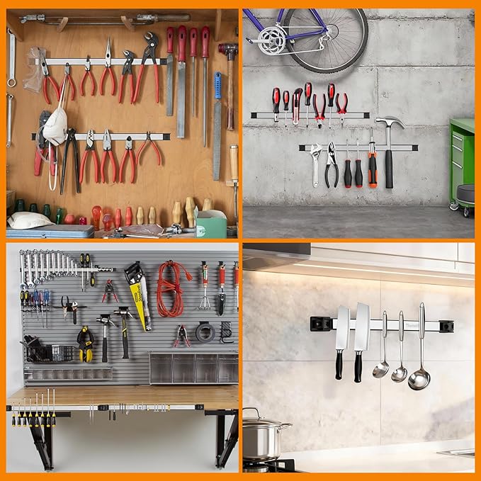 24" Magnetic Tool Holder Strip, 6 Pieces Silver Metal Tool Organizer Rack with Stainless Steel Surface, Magnet Bar for Garage Workshop, Easy To Install with Mounting Screws