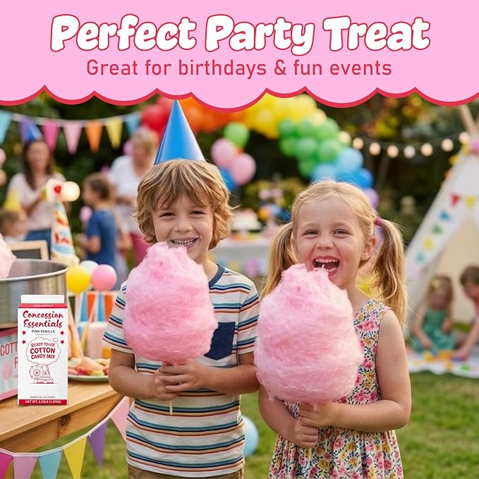 Perfectware -Concession Essentials Pink Vanilla Cotton Candy Mix – Ready-to-Use Floss Sugar for Cotton Candy Machines – Makes 60–70 Cones – 3.25 lb Carton – Carnival Style Cotton Candy Sugar