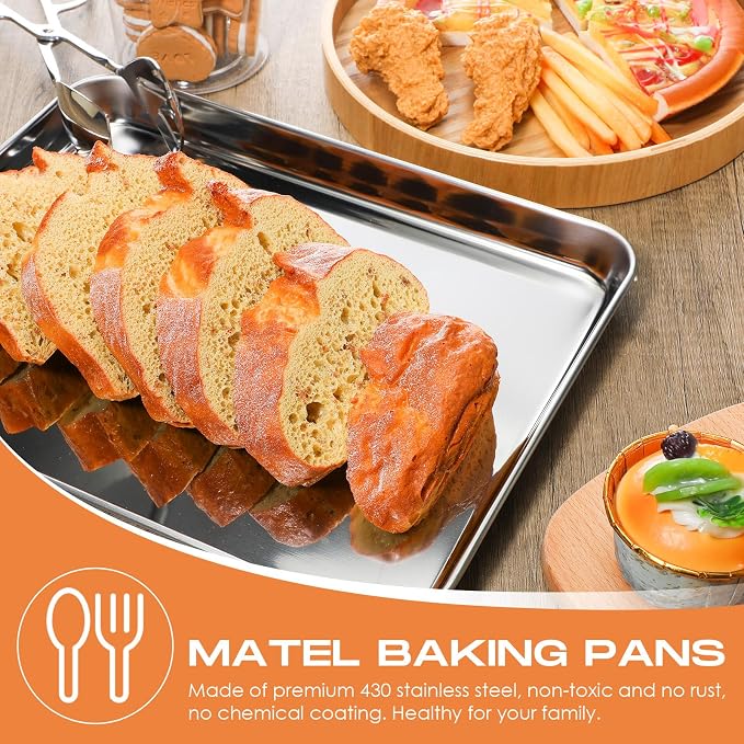 Zopeal 12 Pcs Metal Serving Trays for Food,Baking Sheet Pan Stainless Steel Small Nonstick Cookie Sheet Set Quarter Baking Pan,Toaster Oven and Dishwasher Safe(12 x 9 x 1 Inch)