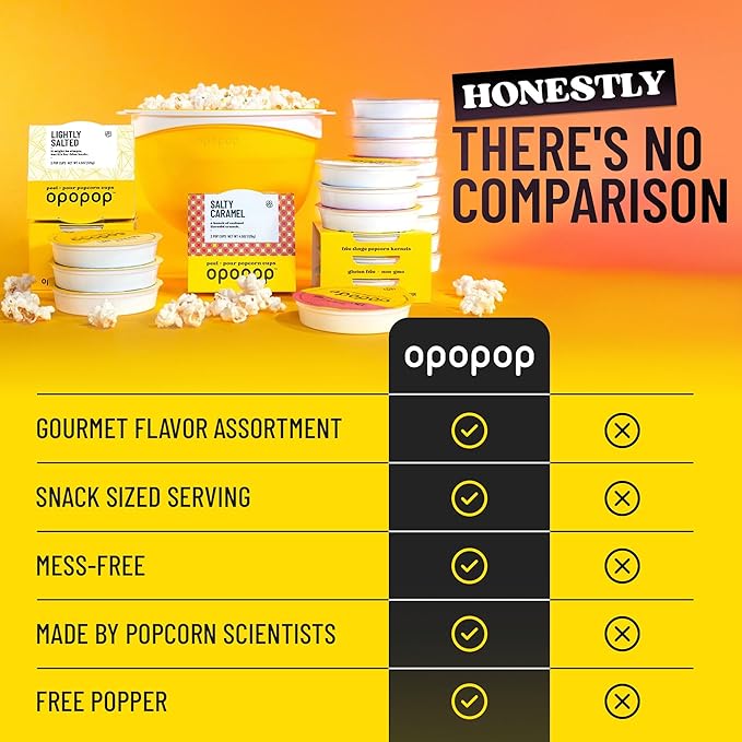 Opopop Microwave Popcorn - Variety 4-Pack Gourmet Popcorn Kit, Collapsible Silicone Popcorn Popper, Popcorn Maker, Gluten Free Snacks Variety Pack, BPA-Free and Dishwasher Safe (New Flavors)