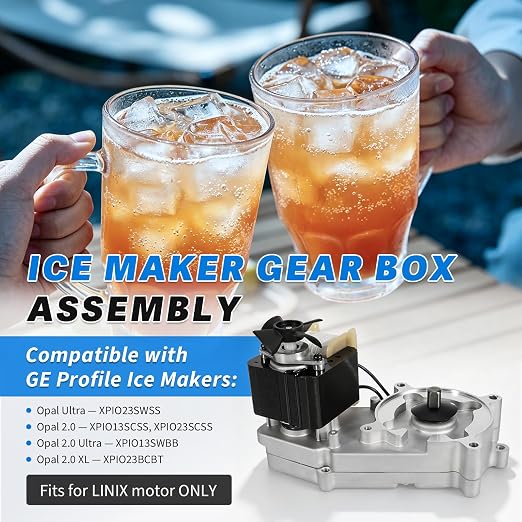 Ice Maker Gear Box Assembly Compatible with GE Profile Opal Ultra, Opal 2.0 Ultra & XL, with AC Motor & Condenser Fan
