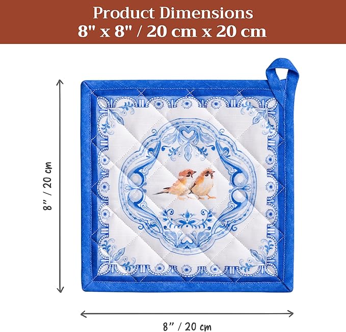 Maison d' Hermine Pot Holders 100% Cotton Heat Resistant Potholders 8" x 8" Hot Pads with Loop Cooking Baking Gifts for Mothers Day Handling Hot Pans Spring/Summer (Pack of 1, Amsterdam Canals)