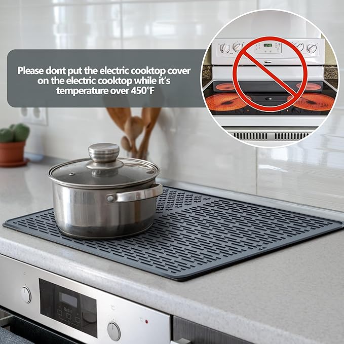 AWINNER Silicone Electric Stove Cover Mat,Ceramic Stove Heat Resistant Glass Cooktop Flat RV Range Stovetop top Protector,XL Dish Drying Mats for Kitchen Stars Stripes Design (Silicone Gray, 28"x20")