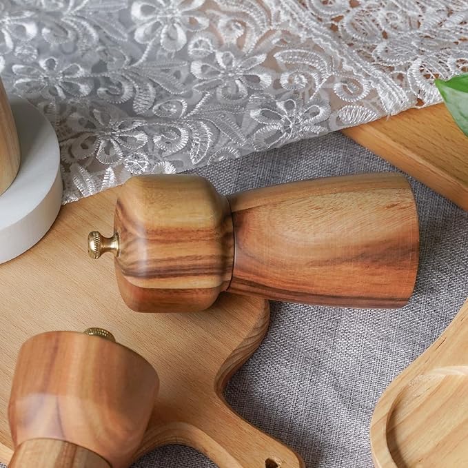 Salt Mill, Salt or Pepper Grinder with Adjustable Ceramic Grinding Core, Spice mill for Pepper and Salt, Acacia Wood, 5 inch/14 cm Height, Bottom Dia: 2.36inch/6 cm(Tray is NOT Included)