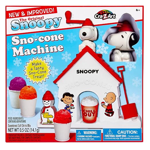 Cra-Z-Art Snoopy SNO-Cone Machine, Snow Cone Shaved Ice Maker Ice Shaver, Snoopy House Shaped Shaved Ice Maker Comes with Fruit Punch Flavor Packet, Ages 6 and Up, White