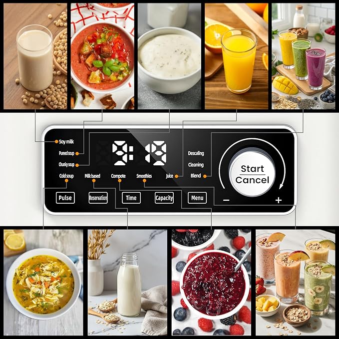 AIRMSEN 11-in-1 Steam Heating Glass Blender for Kitchen, 1200W Professional Countertop Blender with 68oz Removable Water Tank for Smoothies, Milkshakes, Juices, Soups and Sauces, Easy to Clean, White