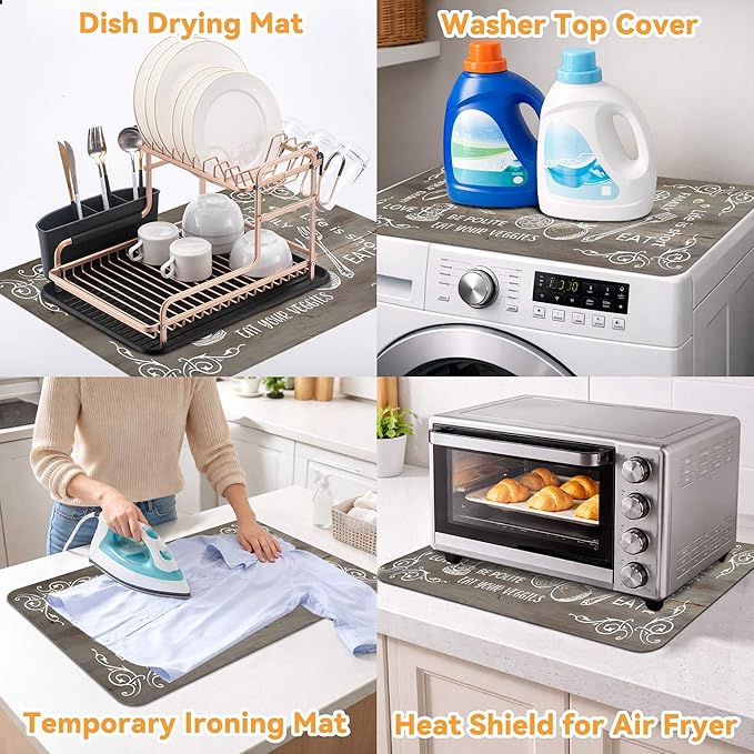 Decorative Stove Top Covers for Electric Stove 28"x20" – Heat Resistant Glass Cooktop Protector Dish Drying Mat – Non-Slip Rubber Backing Washer Top Cover Waterproof Extra Counter Space (Kitchen 4)