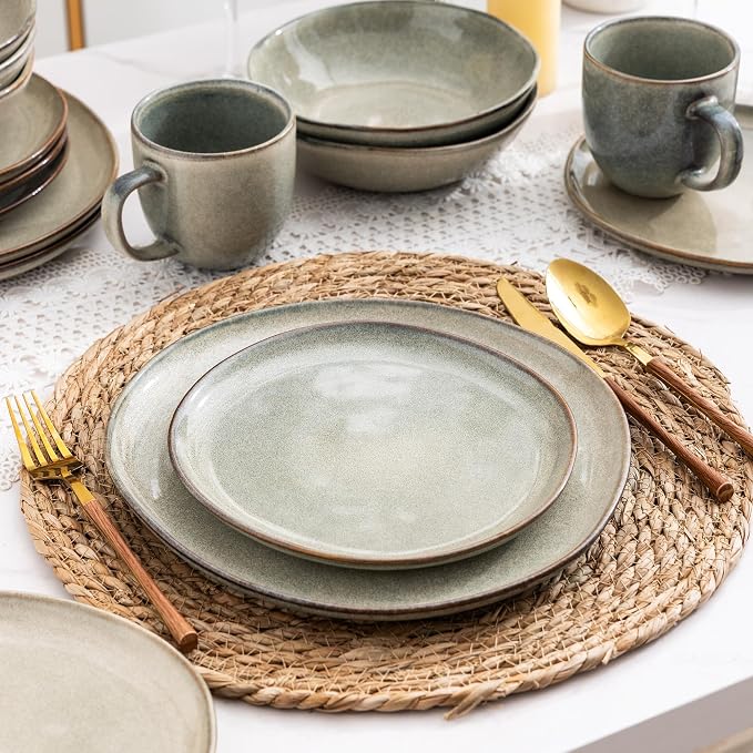 AmorArc Ceramic Dinnerware Sets,Handmade Reactive Glaze Stoneware Plates and Bowls Sets,Highly Scratch Resistant | Dishwasher & Microwave Safe Dishes Set,Service for 8 (24pc)