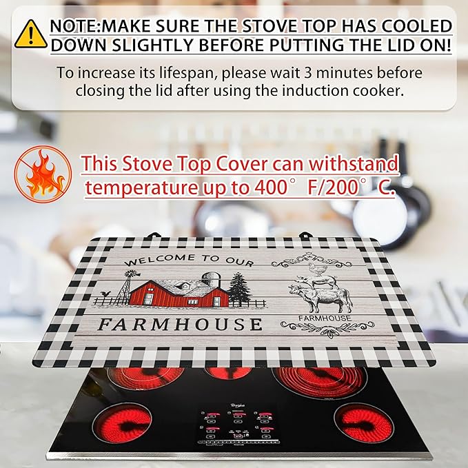 Farmhouse Stove Top Covers for Electric Stove 20x28 Inch Farmhouse Heat Resistant Glass Top Stove Cover Washable Foldable Cooktop Protector
