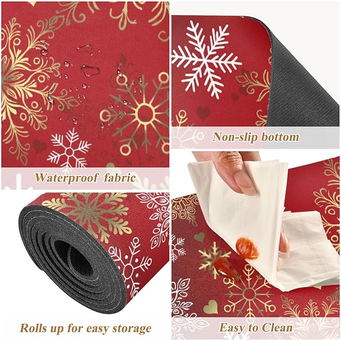 ALAZA Red Gold Snowflakes Christmas Trivet Table Runner 40 Inches Long Trivet for Hot Pots and Pans/Hot Dishes,Table Protector Heat Up to 230F, Decorative Hot Plates Mat for Kitchen Countertop