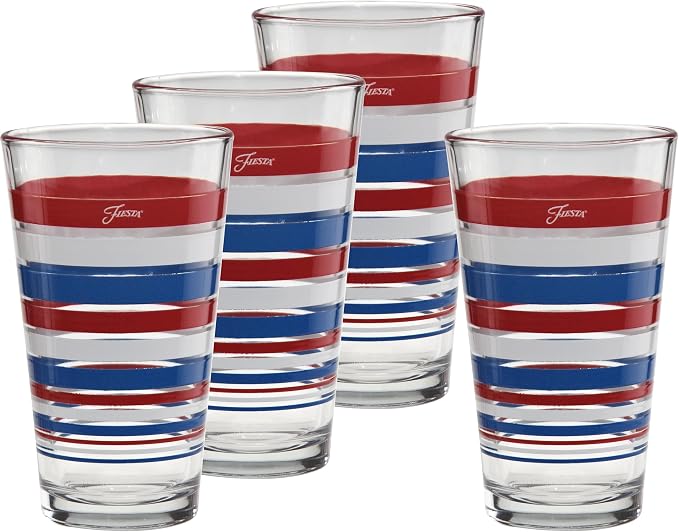 Officially Licensed Fiesta Stripes 16-Ounce Tapered Cooler Glass (Set of 4) (Red White Blue Collection)