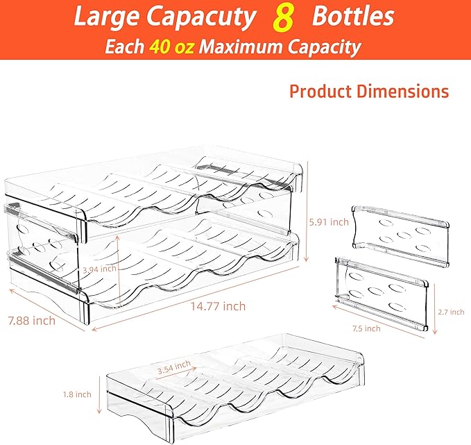 Stackable Wine Rack,Wine Bottle Holder for Inside Cabinet,for Pantry,Refrigerator,Countertop Organization-2 Tiers for 8 Bottles