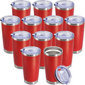 20 oz Tumbler Coffee Travel Tumblers Bulk with Lid Stainless Steel Double Wall Vacuum Insulated Mug Powder Coated Cups fit Car Cupholder for Hot and Cold - Red, 12Pack