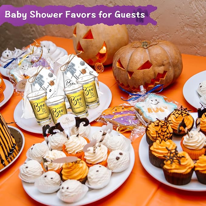 Pickmesh 50 Sets Halloween Boo Baby Shower Shot Glasses Guests Include Acrylic Clear Shot Glasses Thank You Cards Organza Bags Babies Shower Gifts Halloween g Gender Reveal Party Supplies