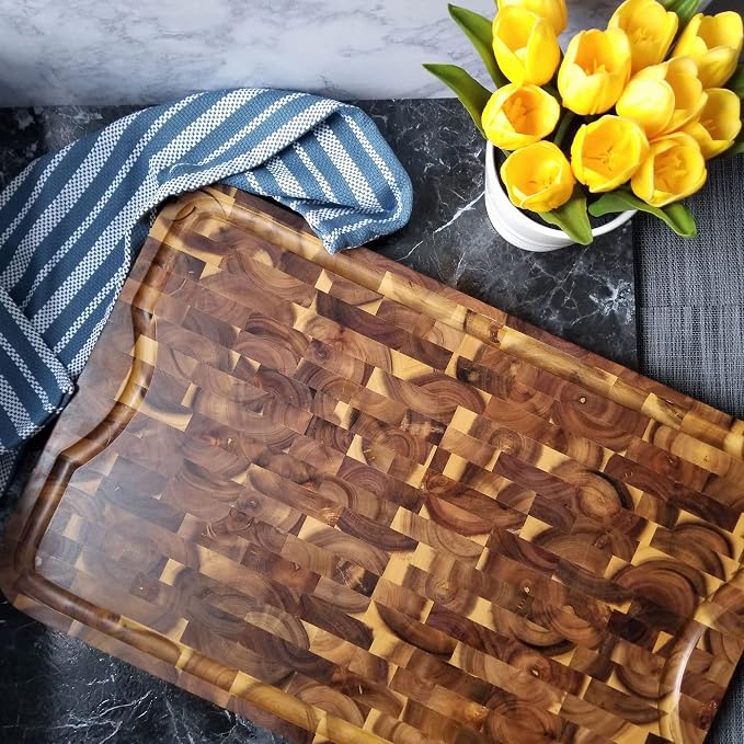 Lipper International 1260 Acacia Supreme End Grain Cutting and Carving Board with Juice Groove, 24" x 16" x 1"