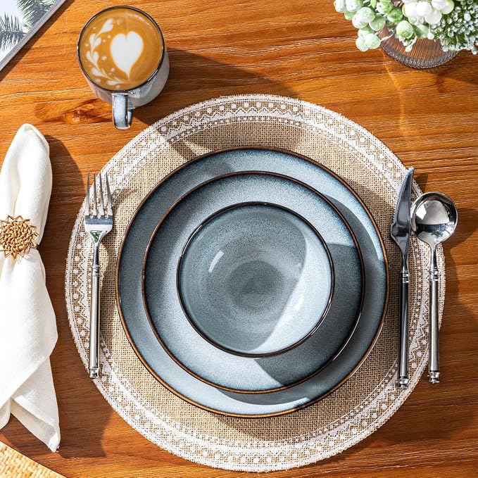 LERATIO Ceramic Dinnerware Sets for 4,16-Piece Reactive Glaze Plates and Bowls Set with Mugs,Highly Chip and Crack Resistant | Dishwasher,Microwave & Oven Safe Dishes set-Gray White