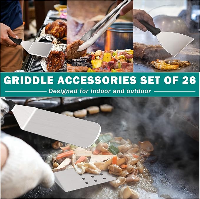 36Pcs Griddle Accessories, Leonyo Grilling Accessories for Outdoor, Smash Burger Press Grill Tools Kit with Enlarge Griddle Spatula, Melting Dome for Flat Top Grill, BBQ Gifts for Men