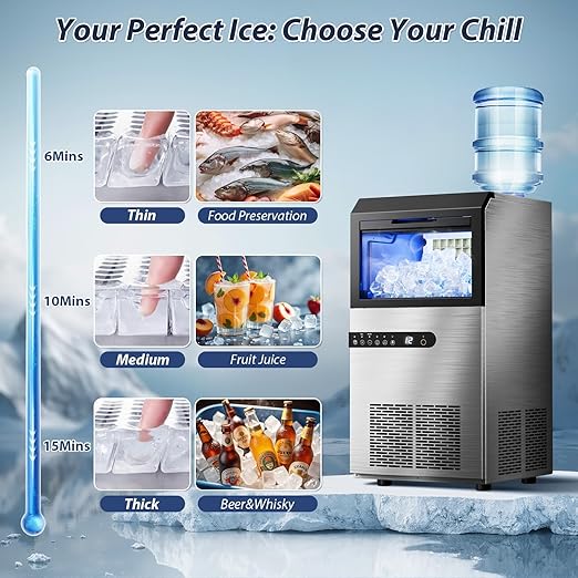 Commercial Ice Maker Machine, 120lbs/24H Stainless Steel Under Counter ice Machine with 45 Ice Cubes/Cycle, 2 Water Inlet Modes, Self Clean, 24H Timer,29LB Storage Bin for Bar, Coffee Shop, Home