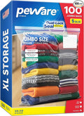Large Storage Bags, 18"x24" Jumbo Plastic Bag, BPA Free, 5 Gallon XL Zipper Lock Baggies for Clothes Pillow Travel Moving - 100 Jumbo Bags