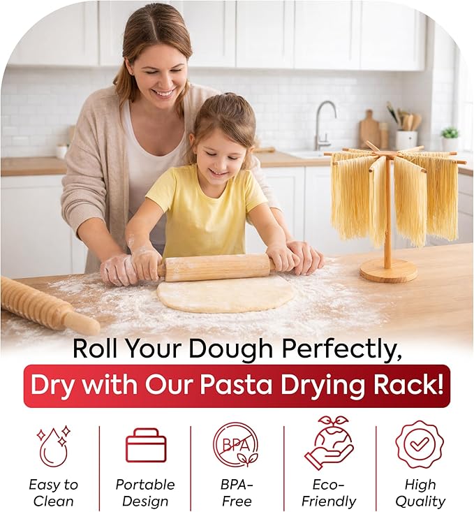 Pasta Making Tools Set 14 PCS, Pasta Maker Kit with Drying Rack, Ravioli Maker Press, Pasta Cutting Tools, Beech Wood Rolling Pins, Gnocchi Board, Homemade Pasta Accessories Set