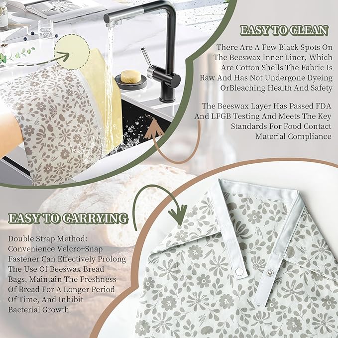 Bread Bags,Reusable Beeswax Bread Bags for Sourdough