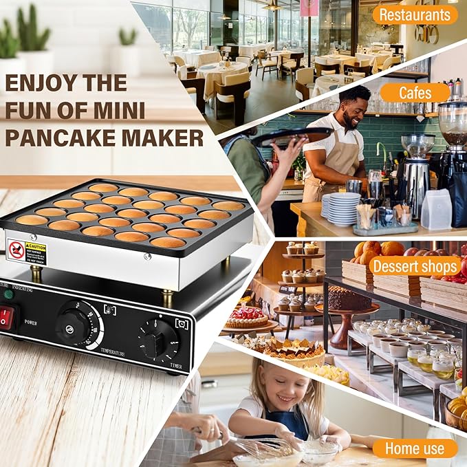Mini Pancake Maker, 25PCS Mini Dutch Pancake Maker 110V Non-stick Adjustable Temperature Stainless Steel Commercial Pancakes Maker Machine for Home Kitchen Restaurant Snack Dessert